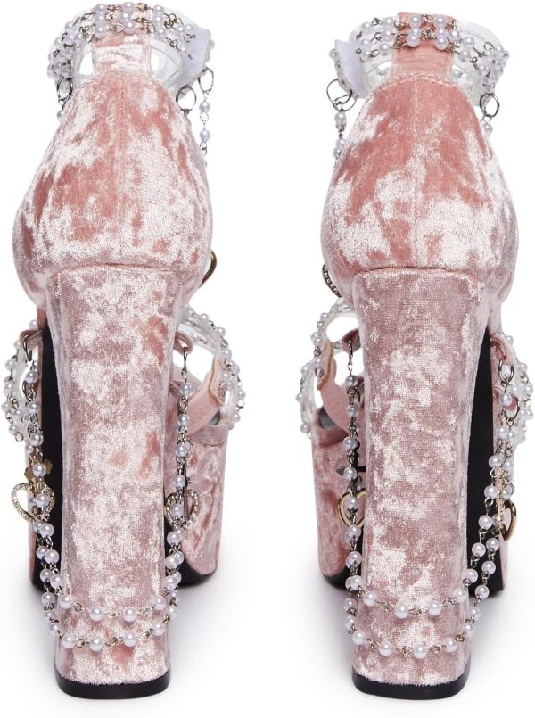 Holy Revelation Platform Heels by Sugar Thrillz, Velvet Heels with Pearl Beads & Adjustable Straps - Image 4