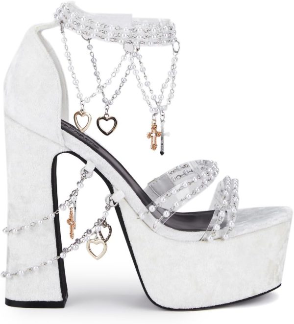 Holy Revelation Platform Heels by Sugar Thrillz, Velvet Heels with Pearl Beads & Adjustable Straps - Image 5