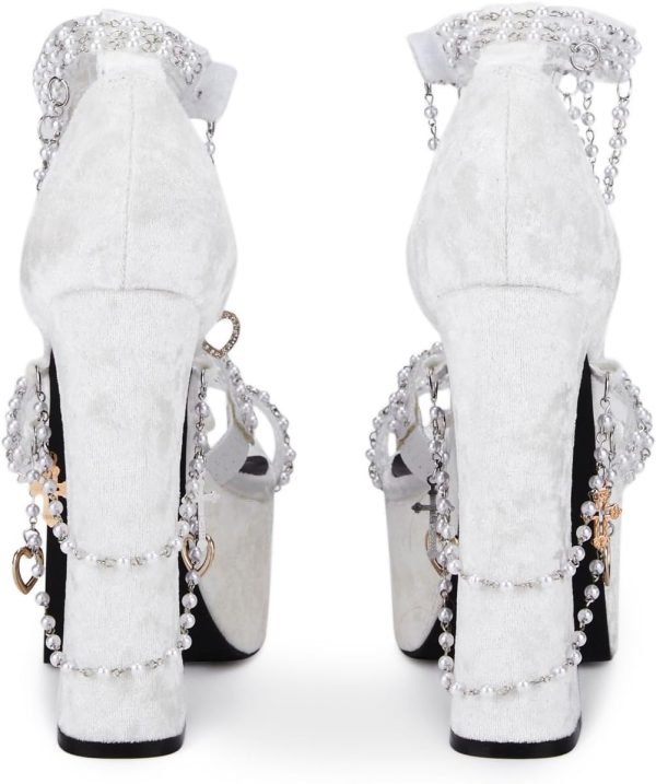 Holy Revelation Platform Heels by Sugar Thrillz, Velvet Heels with Pearl Beads & Adjustable Straps - Image 8