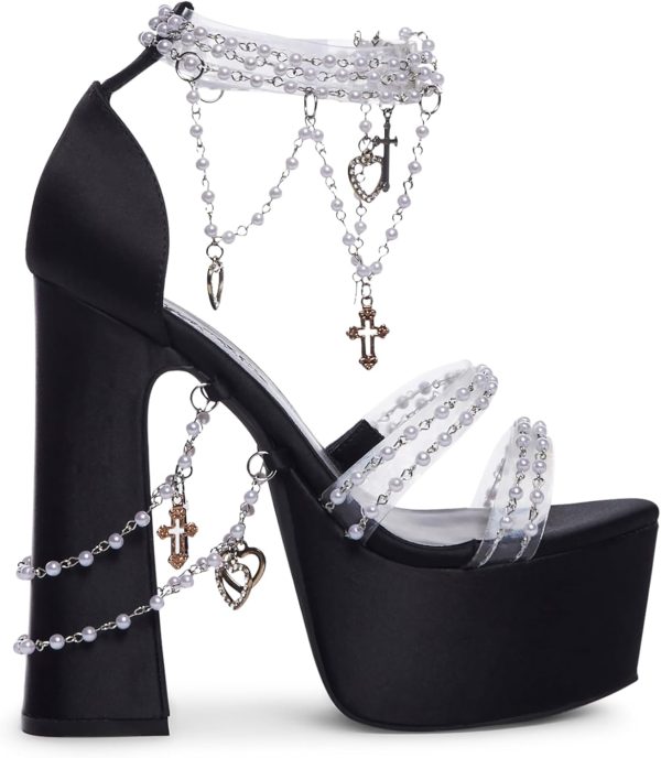 Holy Revelation Platform Heels by Sugar Thrillz, Velvet Heels with Pearl Beads & Adjustable Straps - Image 9