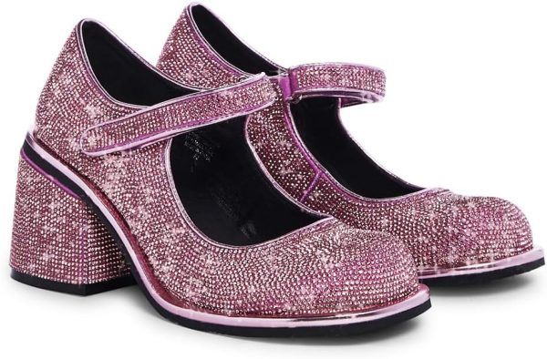 Dolls Kill Desire Me Rhinestone Mary Janes by Sugar Thrillz – Pumps with Sparkling Rhinestones, Block Heels, and Hook-and-Loop Closure, Perfect for Parties and Nights Out