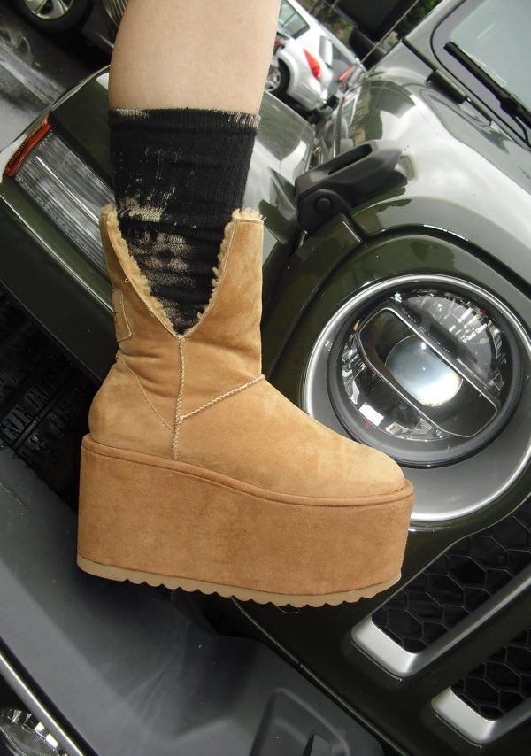 Dolls Kill Atmosphere Fleece Lined Suede Platform Boots by DARKER WAVS – Winter Boots with Cozy Fleece & Tread - Image 5