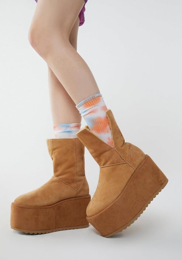Dolls Kill Atmosphere Fleece Lined Suede Platform Boots by DARKER WAVS – Winter Boots with Cozy Fleece & Tread - Image 6