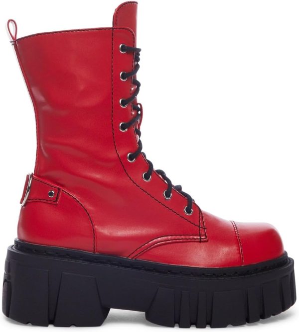 Dolls Kill Devil Games Mismatched Combat Boots by Current Mood – Vegan Leather Platform Boots with Adjustable Lace-Ups & Side Zippers - Image 3